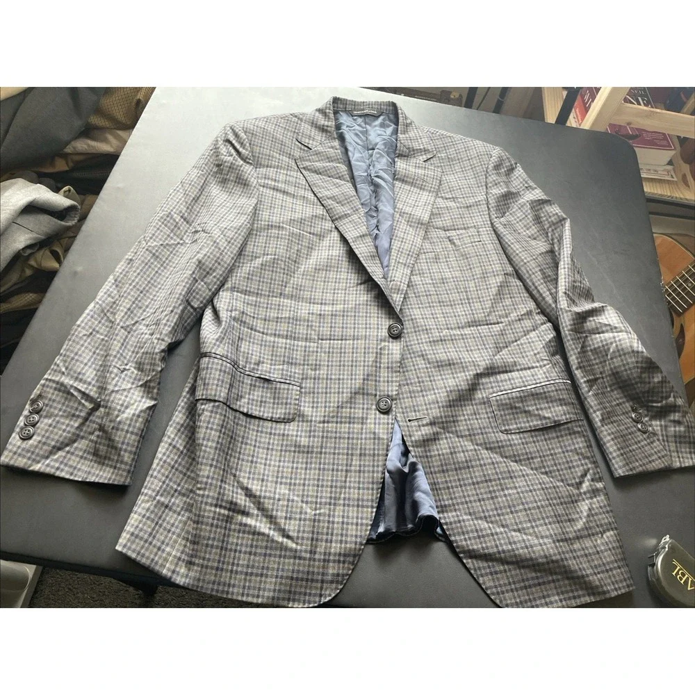 Samuelsohn Yardley 40S Wool Multi Blue Check Blazer Pockets sown shut